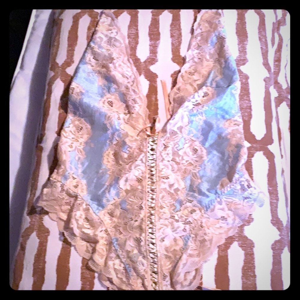 Rave edm One piece lace bodysuit (beige/blue)